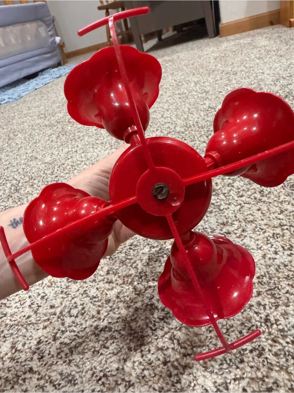 Like New Red and Glass Hummingbird Feeder - Home Accents